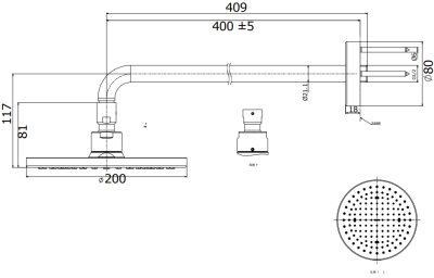 TBW07001T ฝักบัวก้านแข็ง (ชนิดติดผนัง) ø 200 มม.