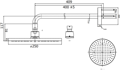 TBW07002T ฝักบัวก้านแข็ง (ชนิดติดผนัง) ø 250 มม.