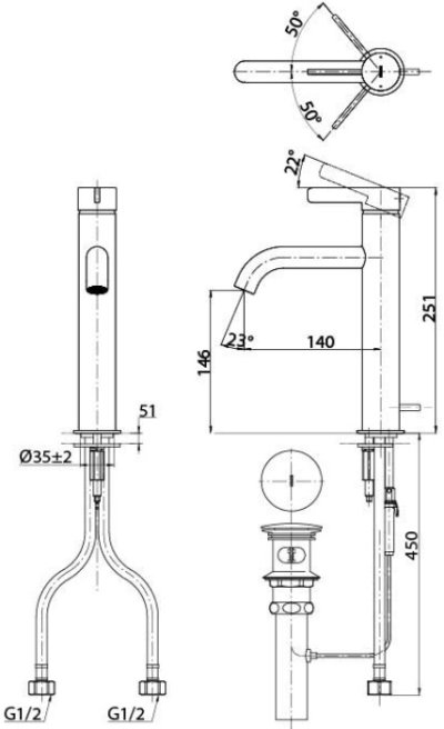 TLG11303T ก๊อกผสมอ่างล้างหน้าแบบก้านโยก ทรง Semi-tall พร้อมสะดือป๊อปอัพ รุ่น GF