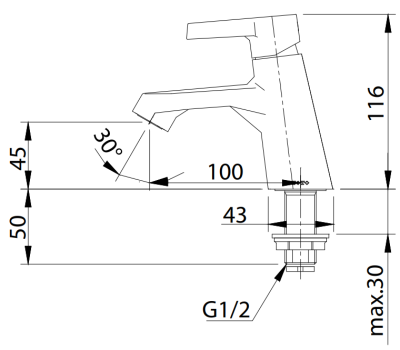 TX109LPR ก๊อกเดี่ยวอ่างล้างหน้า ไม่มีสะดือป๊อปอัพ (เฉพาะน้ำเย็น) รุ่น PLANO