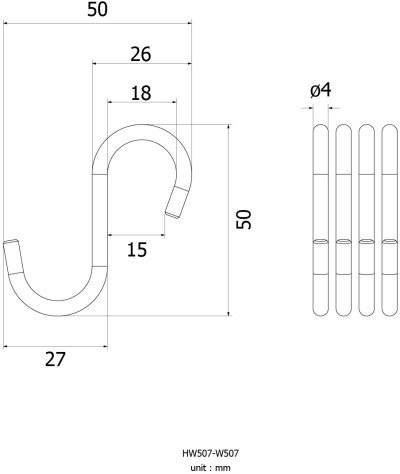 HW507-W507 ชุดตะขอแขวนตัว S 4 ตัว W507