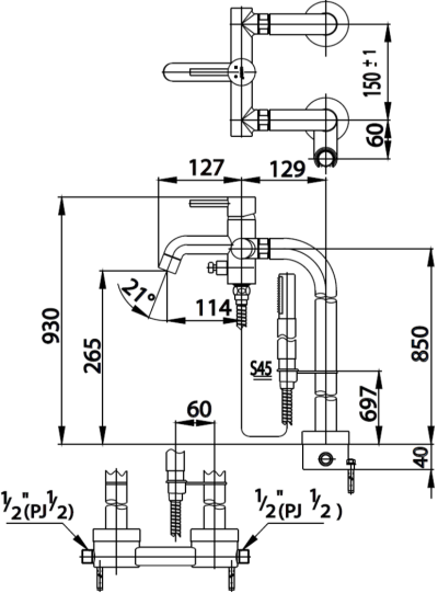 CT338AXZH019#GR2 ก๊อกผสมอ่างอาบน้ำพร้อมขาสูง สีทอง
