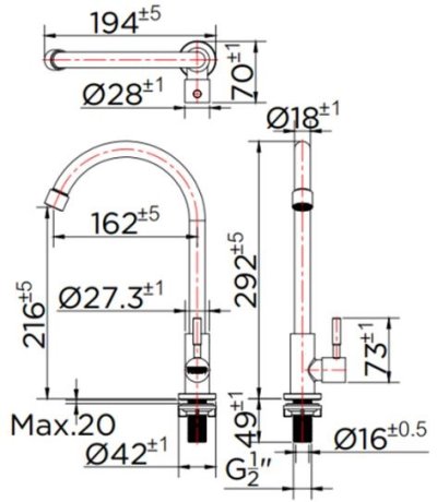 KF-79-511-63 ก๊อกซิงค์ (น้ำเย็น) แบบติดเคาน์เตอร์