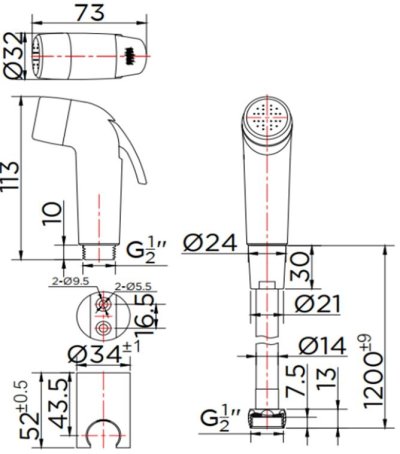 KA-03-325-11 ชุดฉีดชำระสีขาวพร้อมสายและขอแขวน
