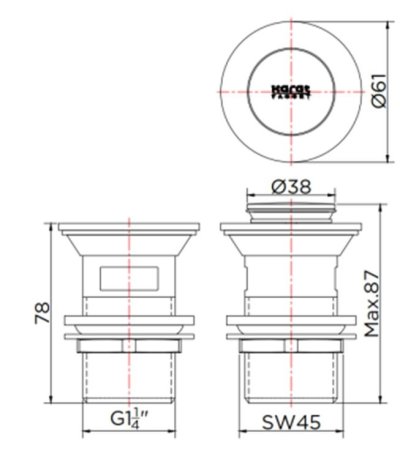 KA-01-254-50 สะดืออ่างล้างหน้าแบบกด (มีรูน้ำล้น) วัสดุ Zinc ชุบโครเมี่ยม