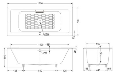 FBYN1700P อ่างอาบน้ำเหล็กหล่อ