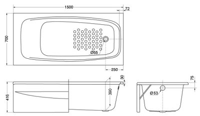 PAY1513 อ่างอาบน้ำอะคริลิค พร้อมแผ่นกั้นผนัง