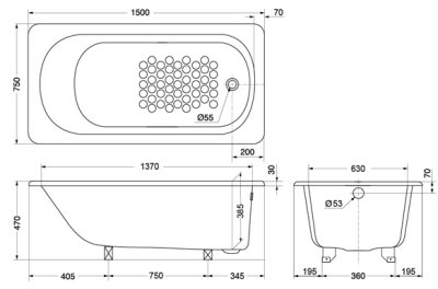 PAY1520PE-1 อ่างอาบน้ำอะคริลิค
