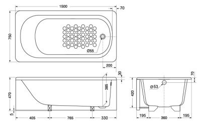 PAY1523PE อ่างอาบน้ำอะคริลิคพร้อมแผ่นปิดผนัง