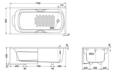 PAY1753PE อ่างอาบน้ำอะคริลิคพร้อมแผ่นปิดผนัง
