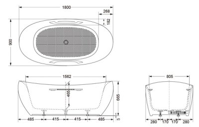 PJY1814PWE#MW RF MARBLE BATHTUB&POP-UP WASTE