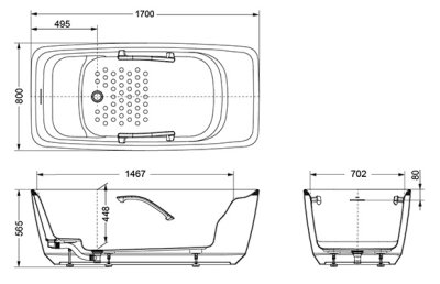PPY1724HPW อ่างอาบน้ำเพิรล+มือจับ+สะดือ
