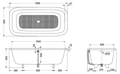 PPY1740PWE อ่างอาบน้ำเพิรลอัลคิลิค+สะดือ
