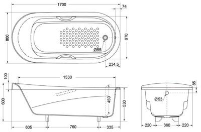 PPY1770HP PEARL BATHTUB W/HAND GRIP