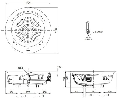 PPYD1720HPTE อ่างอาบน้ำเพิร์ลอะคริลิค แบบมีมือจับ