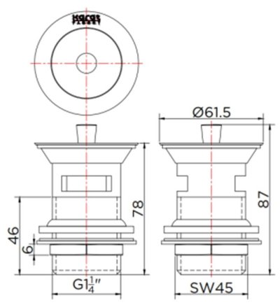 KA-02-234-50 สะดืออ่างล้างหน้าแบบดึงล็อค (มีรูน้ำล้น) วัสดุ Zinc ชุบโครเมี่ยม