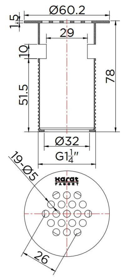 KA-26-277-50 สะดืออ่างล้างหน้า (มีรูน้ำล้น) สเตนเลส 201 ชุบโครเมี่ยม