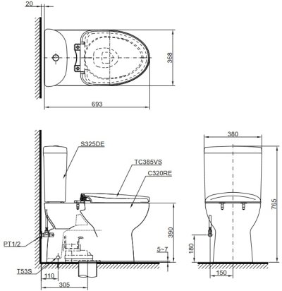 CST235 สุขภัณฑ์ แบบสองชิ้น 3/4.8 ลิตร