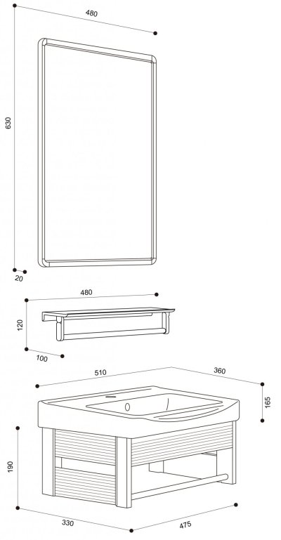 J SUPER-SET-BK ชุดอ่างล้างหน้าพร้อมกระจกและหิ้งวางของ