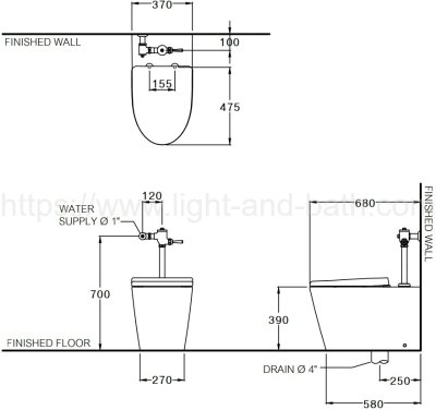 C134907 สุขภัณฑ์ชนิดตั้งพื้นใช้กับฟลัชวาล์วชนิดน้ำเข้าด้านบน (ท่อลงพื้น) รุ่น WITT