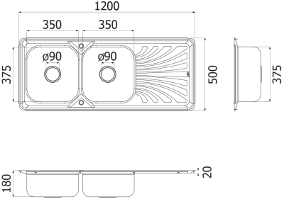 HLS13-125A-1 อ่างซิงค์ + สะดือพลาสติก + ท่อน้ำทิ้งพลาสติก ( 201)