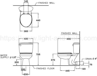 C1454 สุขภัณฑ์ แบบสองชิ้น 6 ลิตร รุ่น SHARON+C90055