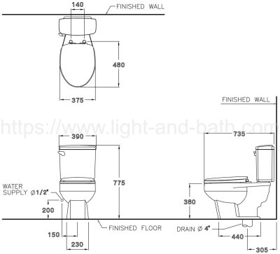 C1163 สุขภัณฑ์ แบบสองชิ้น 6 ลิตร รุ่น VANDORIA+C91005