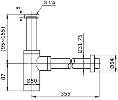 THX1A-8 ท่อน้ำทิ้งสำหรับอ่างล้างหน้า (ยาว355มม.)