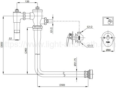 TSV407NL ฟลัชวาล์วโถสุขภัณฑ์ ชนิดฝังผนัง