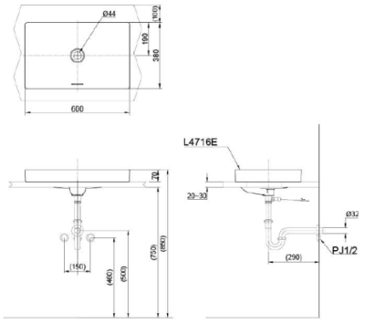 L4716RE#XW อ่างล้างหน้า แบบวางบนเคาน์เตอร์