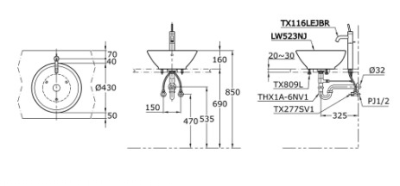 LW523NJW/F อ่างล้างหน้า แบบวางบนเคาน์เตอร์ รุ่น ELLE