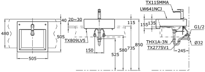 LW641NCJ อ่างล้างหน้าฝังครึ่งเคาน์เตอร์ 1 รูก๊อก