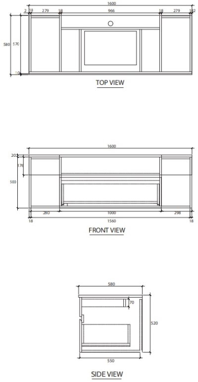 V08196P6#PJ ตู้เก็บของใต้อ่างล้างหน้าแบบแขวนผนัง สําหรับอ่าง C05157