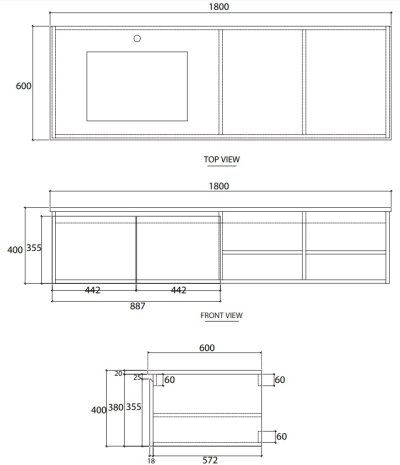 V0517#PJ ตู้เก็บของใต้อ่างล้างหน้าแบบแขวนผนัง สําหรับอ่าง C001017