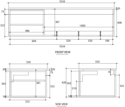 V00042P3#PJ ตู้เก็บของใต้อ่างล้างหน้าแบบแขวนผนัง สําหรับอ่าง C0900