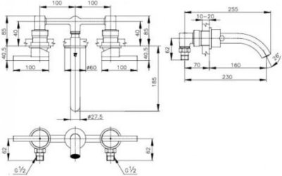 CPF203A#GR2 ก๊อกผสมอ่างล้างหน้าเซ็นเตอร์ 8 นิ้ว ชนิดติดผนัง รุ่น QUIL