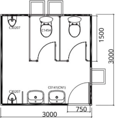 SG2 ห้องน้ำสำเร็จรูป (ชาย) แบบ 3 ห้อง