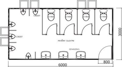 MB2 ห้องน้ำสำเร็จรูป (ชาย) แบบ 4 ห้อง