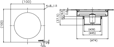 CT6412Z2P#GG(HM) ตะแกรงน้ำทิ้งสเเตนเลสเหลี่ยมท่อพีวีซีหน้าแปลน 4 นิ้วสีเทาด้าน