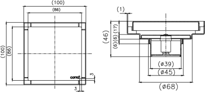 CT6411Z2P#GG(HM) ตะแกรงน้ำทิ้งสแตนเลสเหลี่ยมท่อพีวีซีปูกระเบื้องทับได้ สีเทาด้าน