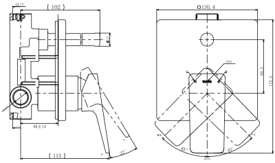 TTBR305KR ก๊อกผสมสำหรับลงอ่างอาบน้ำและยืนอาบ ชนิดฝังผนัง พร้อมชุดเปลี่ยนทิศทางน้ำ รุ่น RUFICE