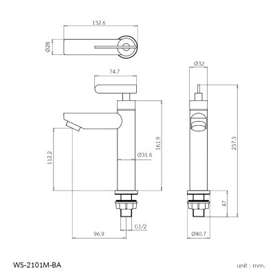 WS-2101M-BA ก๊อกอ่างล้างหน้าเดี่ยวสแตนเลส สีดำ รุ่น POPO