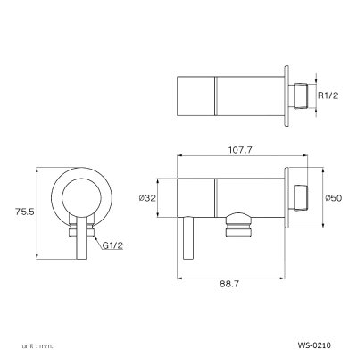 WP-0210 ก๊อกน้ำเย็นยืนอาบ แบบติดผนัง รุ่น MAE PING