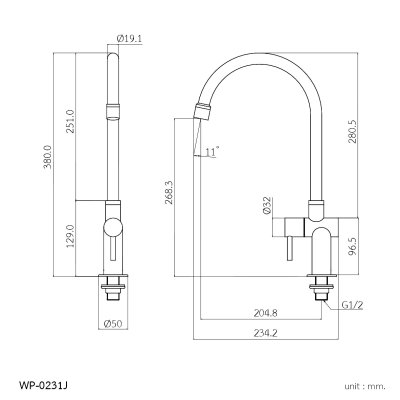 WP-0231J ก๊อกเดี่ยวอ่างล้างจาน แบบติดเคาน์เตอร์ รุ่น MAE PING