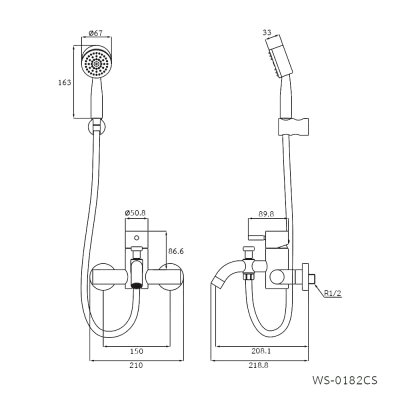 WS-0182CS ก๊อกผสมอ่างอาบน้ำ แบบติดผนัง รุ่น CHAOPRAYA