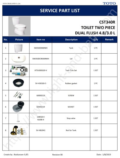 CST340R สุขภัณฑ์ แบบสองชิ้น 3/4.8 ลิตร