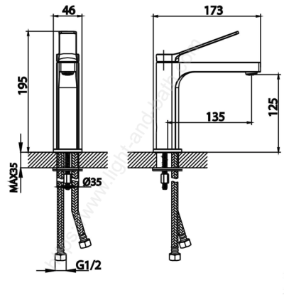 CT2381A#PI ก๊อกผสมอ่างล้างหน้าพร้อมสายน้ำดี รุ่น KLIRR