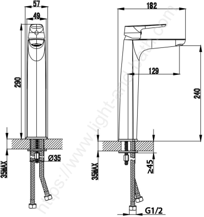 CT2342AY ก๊อกผสมอ่างล้างหน้า (ทรงสูง) พร้อมสายน้ำดี รุ่น STELLA ( CHROME )