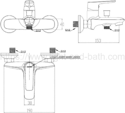 CT2345A ก๊อกผสมอ่างอาบน้ำ แบบติดผนัง รุ่น STELLA ( CHROME )