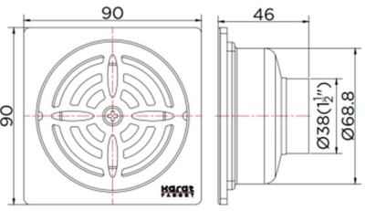 KA-56-831-ST ตะแกรงกันกลิ่นแบบเหลี่ยมต่อท่อ PVC ขนาด Ø 1.5-3 นิ้ว หน้าแปลน 3.5 นิ้ว (สเตนเลส 304) Flow Rate 14 L